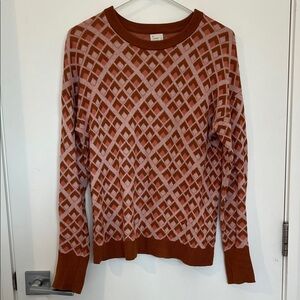 a new day Pink and Rust Geometric Crewneck Sweater